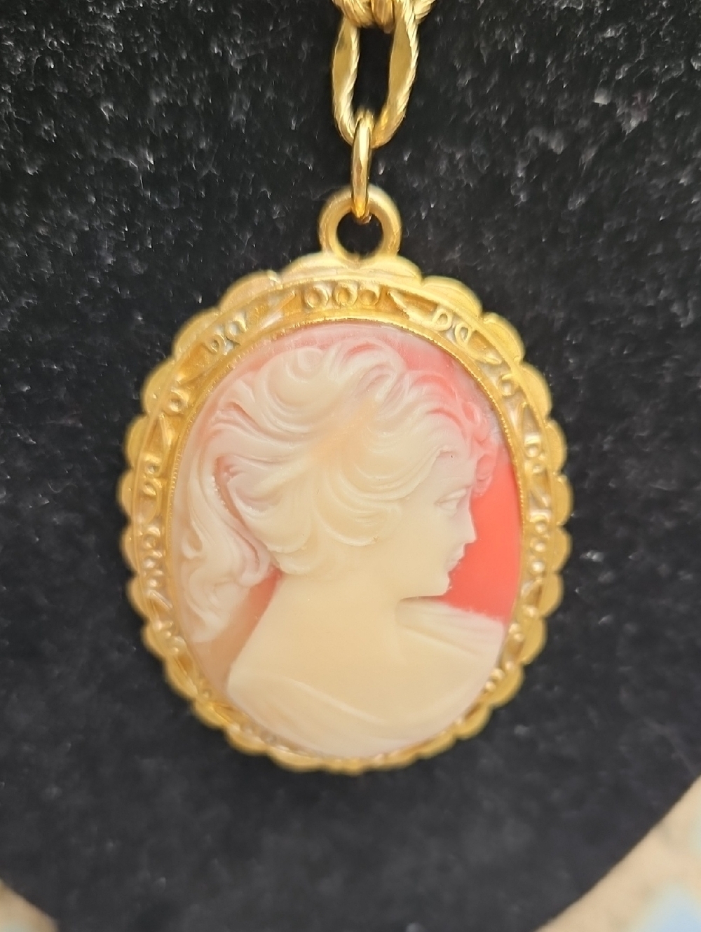 Whiting Davis Faux Cameo Pendant Necklace